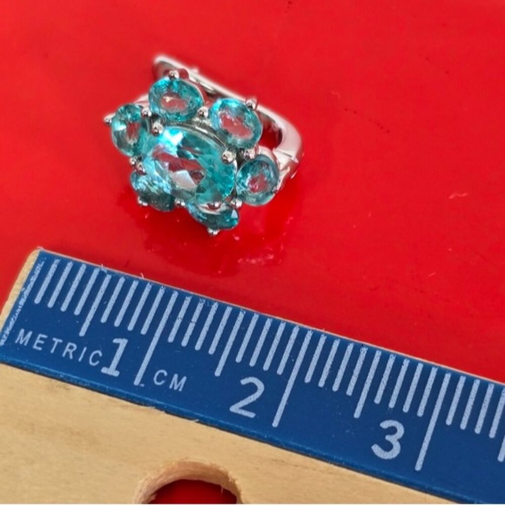 925 Sterling Silver Earrings with Natural Paraiba Blue Topaz 7x5mm Gemstone - Picture 5 of 6